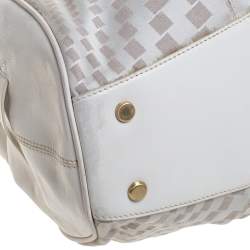 Pre Owned Cole Haan White checkered Fabric and Leather Triangle Tote 