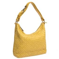 Pre Owned Cole Haan Yellow Leather Heritage Weave Hobo