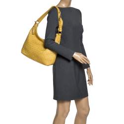 Pre Owned Cole Haan Yellow Leather Heritage Weave Hobo