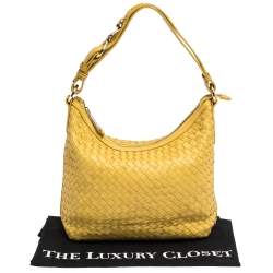 Pre Owned Cole Haan Yellow Leather Heritage Weave Hobo