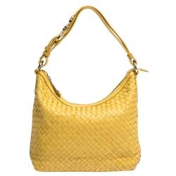 Yellow woven leather hobo bag