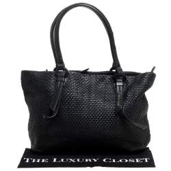 Cole Haan Black Woven Leather Medium Bethany Tote 