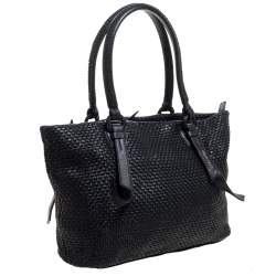 Cole Haan Black Woven Leather Medium Bethany Tote 