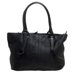 Cole Haan Black Woven Leather Medium Bethany Tote 