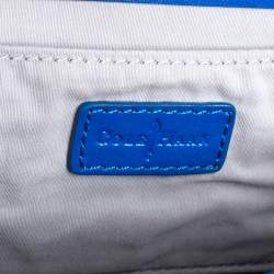 Pre Owned Cole Haan Beige/Blue Woven Straw,Fabric and Leather Bedford Crossbody Bag