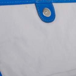 Pre Owned Cole Haan Beige/Blue Woven Straw,Fabric and Leather Bedford Crossbody Bag