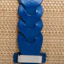 Pre Owned Cole Haan Beige/Blue Woven Straw,Fabric and Leather Bedford Crossbody Bag