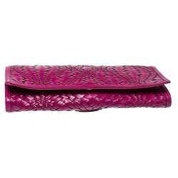 Cole Haan Fuchsia Woven Leather Flap Clutch 