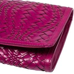 Cole Haan Fuchsia Woven Leather Flap Clutch 