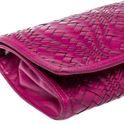 Cole Haan Fuchsia Woven Leather Flap Clutch 