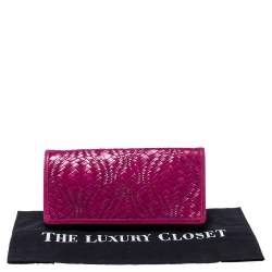 Cole Haan Fuchsia Woven Leather Flap Clutch 