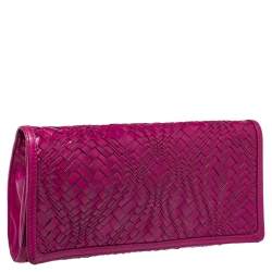 Cole Haan Fuchsia Woven Leather Flap Clutch 