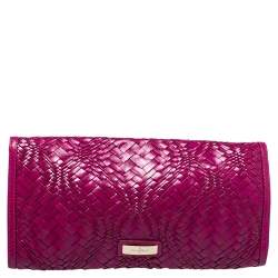 Cole Haan Fuchsia Woven Leather Flap Clutch 