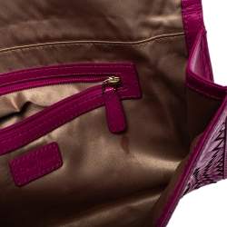 Cole Haan Fuchsia Woven Leather Flap Clutch 