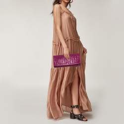 Cole Haan Fuchsia Woven Leather Flap Clutch 