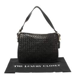 Pre Owned Cole Haan Black Woven Leather Flap Shoulder Bag