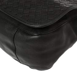 Pre Owned Cole Haan Black Woven Leather Flap Shoulder Bag