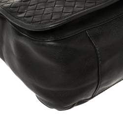 Pre Owned Cole Haan Black Woven Leather Flap Shoulder Bag