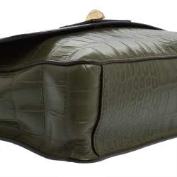 Pre Owned Cole Haan Green/Black Leather and Croc Embossed Leather Flap Shoulder Bag