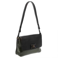 Pre Owned Cole Haan Green/Black Leather and Croc Embossed Leather Flap Shoulder Bag