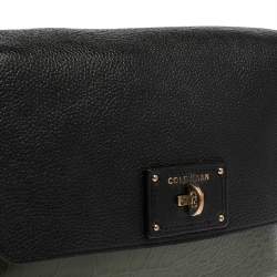 Pre Owned Cole Haan Green/Black Leather and Croc Embossed Leather Flap Shoulder Bag
