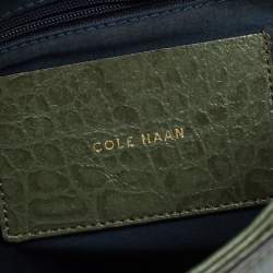 Pre Owned Cole Haan Green/Black Leather and Croc Embossed Leather Flap Shoulder Bag