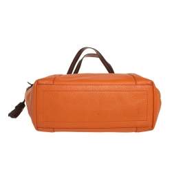 Pre Owned Cole Haan Orange/Brown Leather Parker Top Zip Shopper Tote