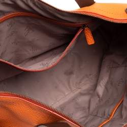 Pre Owned Cole Haan Orange/Brown Leather Parker Top Zip Shopper Tote