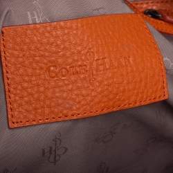 Pre Owned Cole Haan Orange/Brown Leather Parker Top Zip Shopper Tote