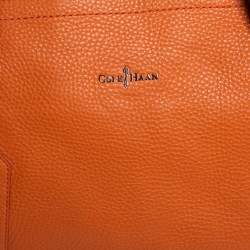 Pre Owned Cole Haan Orange/Brown Leather Parker Top Zip Shopper Tote