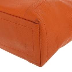 Pre Owned Cole Haan Orange/Brown Leather Parker Top Zip Shopper Tote