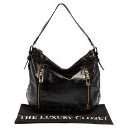 Pre Owned Cole Haan Black Textured Patent Leather Hobo