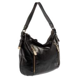 Pre Owned Cole Haan Black Textured Patent Leather Hobo