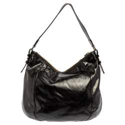 Pre Owned Cole Haan Black Textured Patent Leather Hobo
