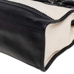 Cole Haan Cream/Black Canvas And Wingtip Leather Flap Brooke Tote 