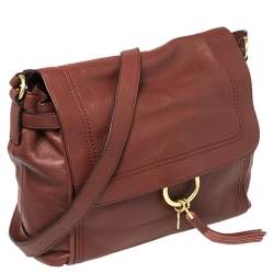 Pre Owned Cole Haan Brown Pebbled Leather Flap Tassel Shoulder Bag