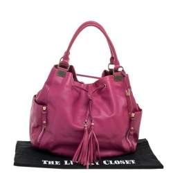 Cole Haan Pink Leather Drawstring Tassel Hobo