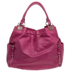 Cole Haan Pink Leather Drawstring Tassel Hobo