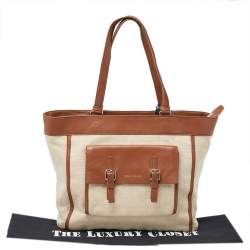 Cole Haan Beige/Brown Canvas And Leather Tote