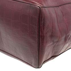 Pre Owned Cole Haan Burgundy Croc Embossed Leather Braided Handle Tote