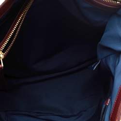 Pre Owned Cole Haan Burgundy Croc Embossed Leather Braided Handle Tote