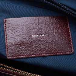 Pre Owned Cole Haan Burgundy Croc Embossed Leather Braided Handle Tote