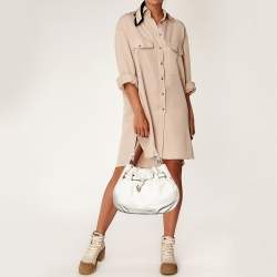 Pre Owned Cole Haan White Leather Drawstring Bucket Bag   