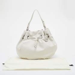 Pre Owned Cole Haan White Leather Drawstring Bucket Bag   