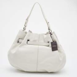 Pre Owned Cole Haan White Leather Drawstring Bucket Bag   