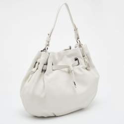 Pre Owned Cole Haan White Leather Drawstring Bucket Bag   