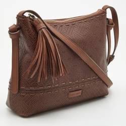 Cole Haan Brown Woven Leather Tassel Crossbody Bag