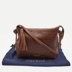 Cole Haan Brown Woven Leather Tassel Crossbody Bag