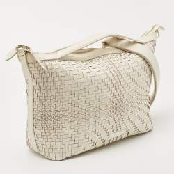 Pre Owned Cole Haan Ivory Woven Leather Satchel