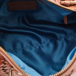 Pre Owned Cole Haan Tan Woven Leather Boston Bag